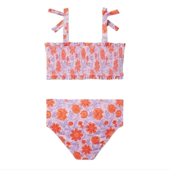 JANIE AND JACK FLORAL SMOCKED BACK 2-PIECE SWIMSUIT - Picture 2 of 12